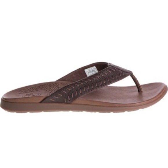Chaco Jackson Leather Sandals Thongs Flip Flops Brown Mens Sz 9 Slip On Summer - Picture 1 of 8